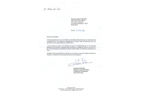 Félicitations du Maire de Nice