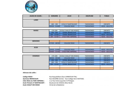 PLANNING DES COURS 2015 / 2016