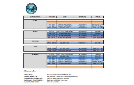 PLANNING DES COURS 2016 / 2017